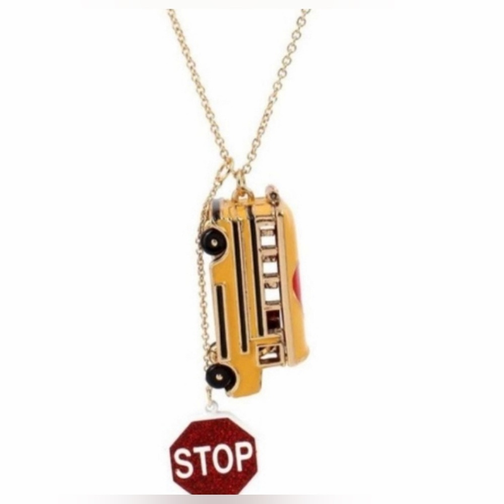 NWT 🚌♥️ Betsey Johnson school bus heart Necklace - Picture 1 of 15
